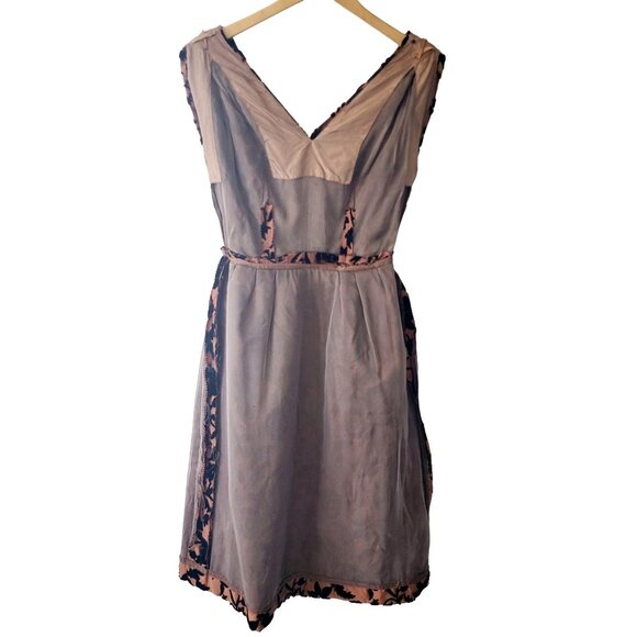 50s Cocktail Dress Cut Velvet Floral Copper Vintage I Magnin Modelique 24" Waist - Picture 9 of 14